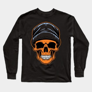 Orange Skull with Cap Long Sleeve T-Shirt